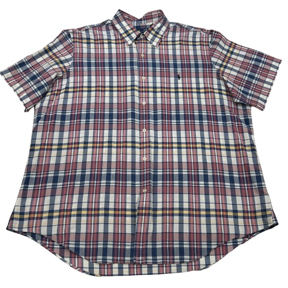 Ralph Lauren Other - Ralph Lauren Plaid Shirt Mens XXL 2X Pink Navy Short Sleeve Botton Down Preppy